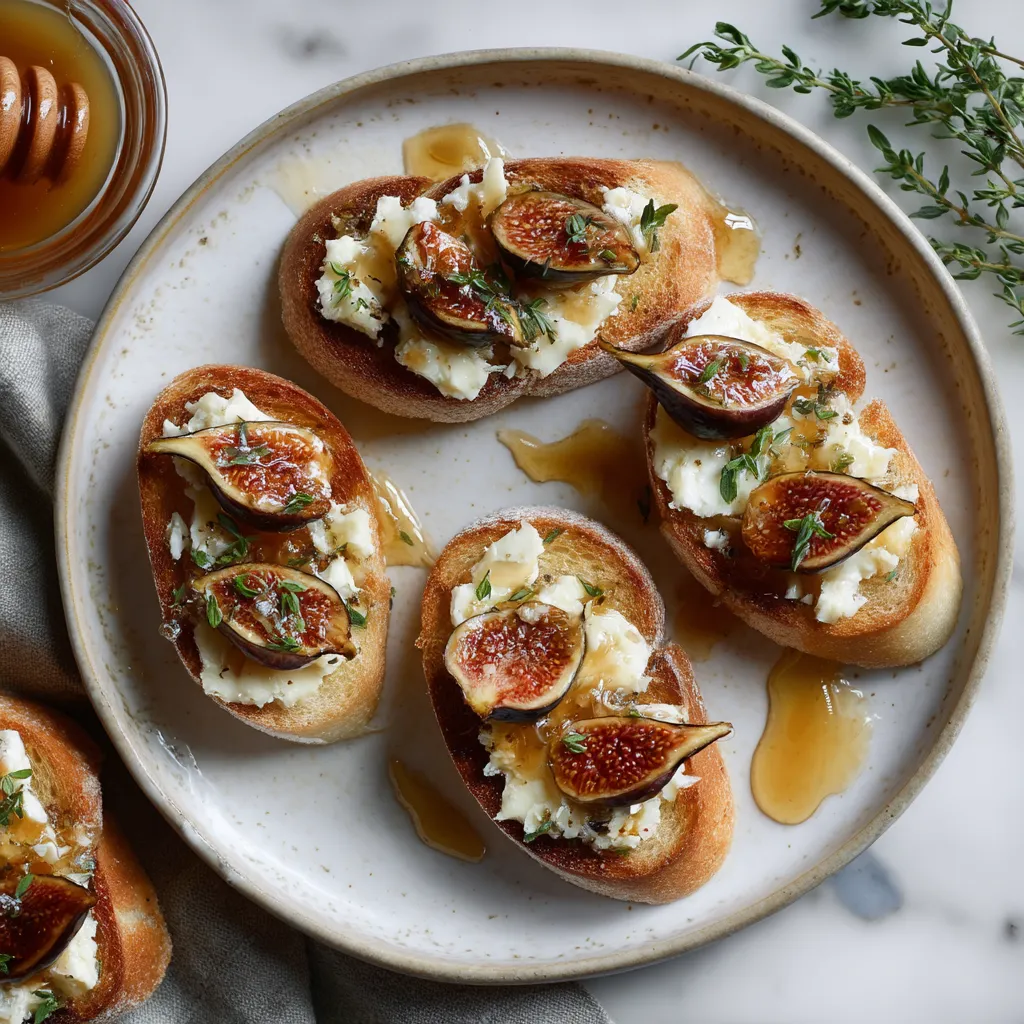 Plate of crostini with figs and cheese.