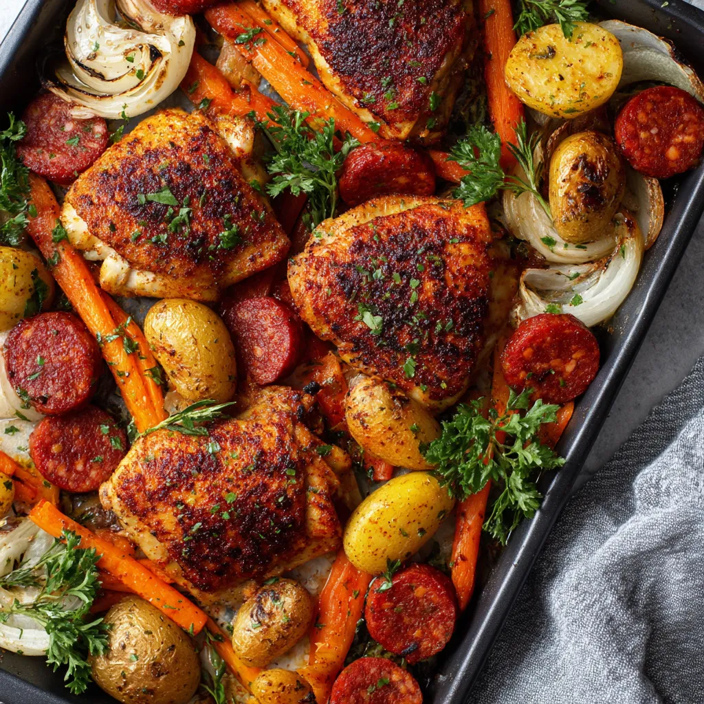 Un plato de carne y chorizo con verduras.