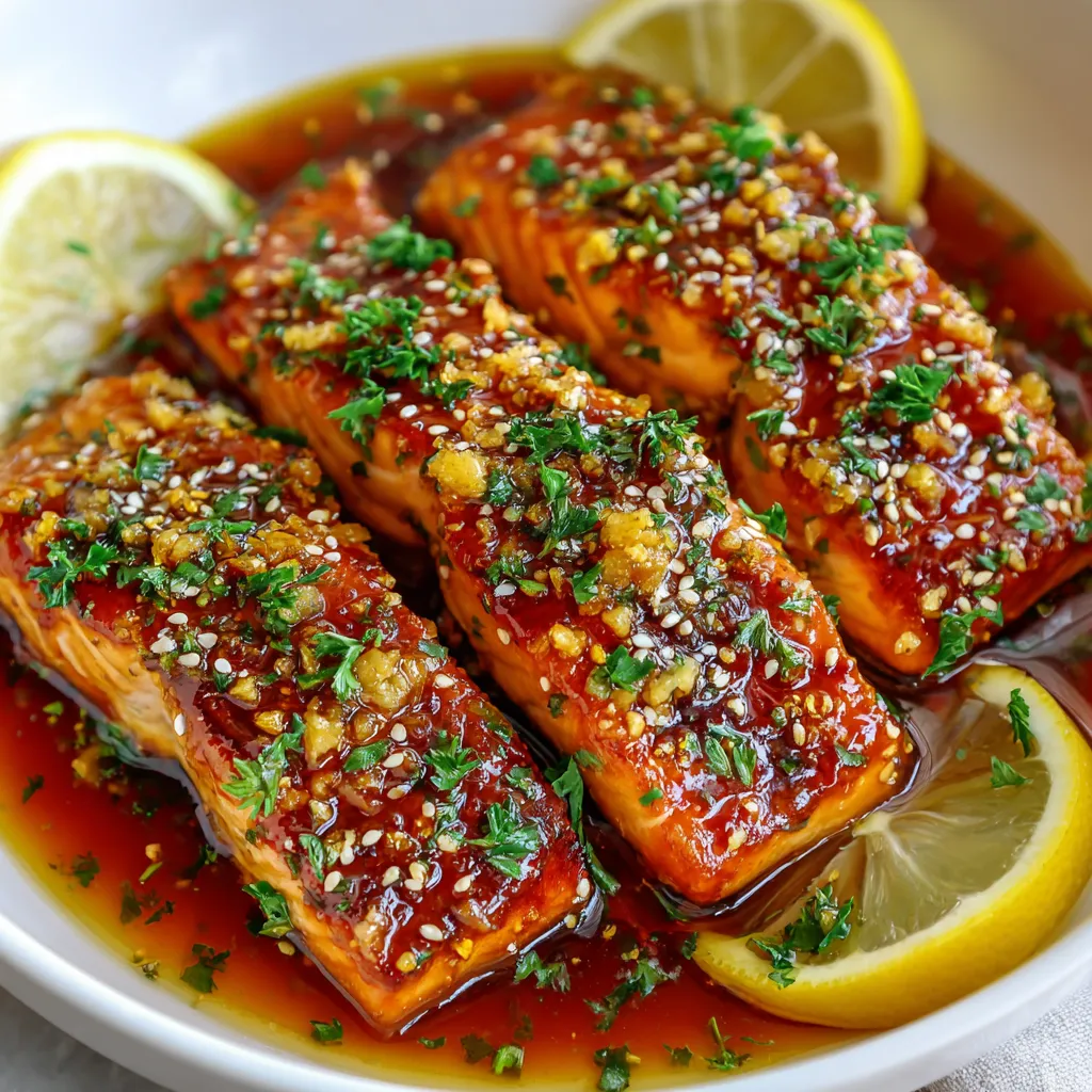 Salmón con salsa de miel y ajo.