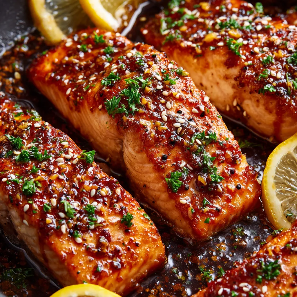 Salmón con salsa de miel y ajo.