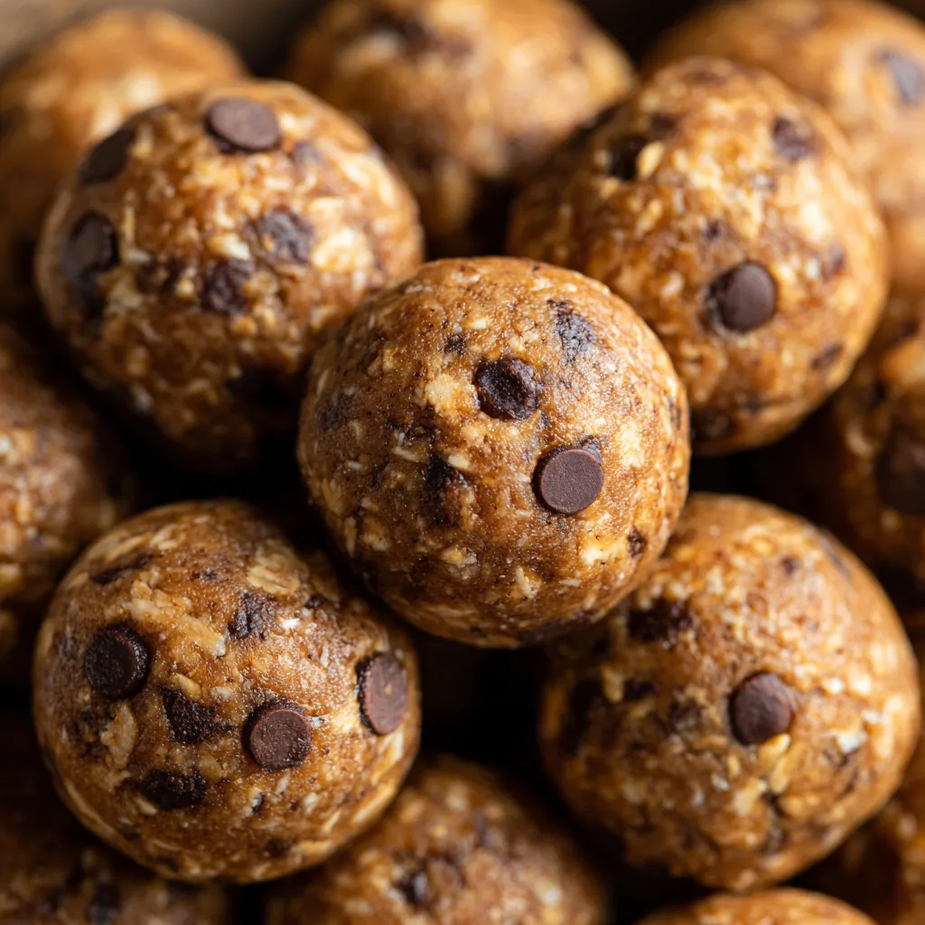 Un montón de bolas de energía de avena y mantequilla de nueces.