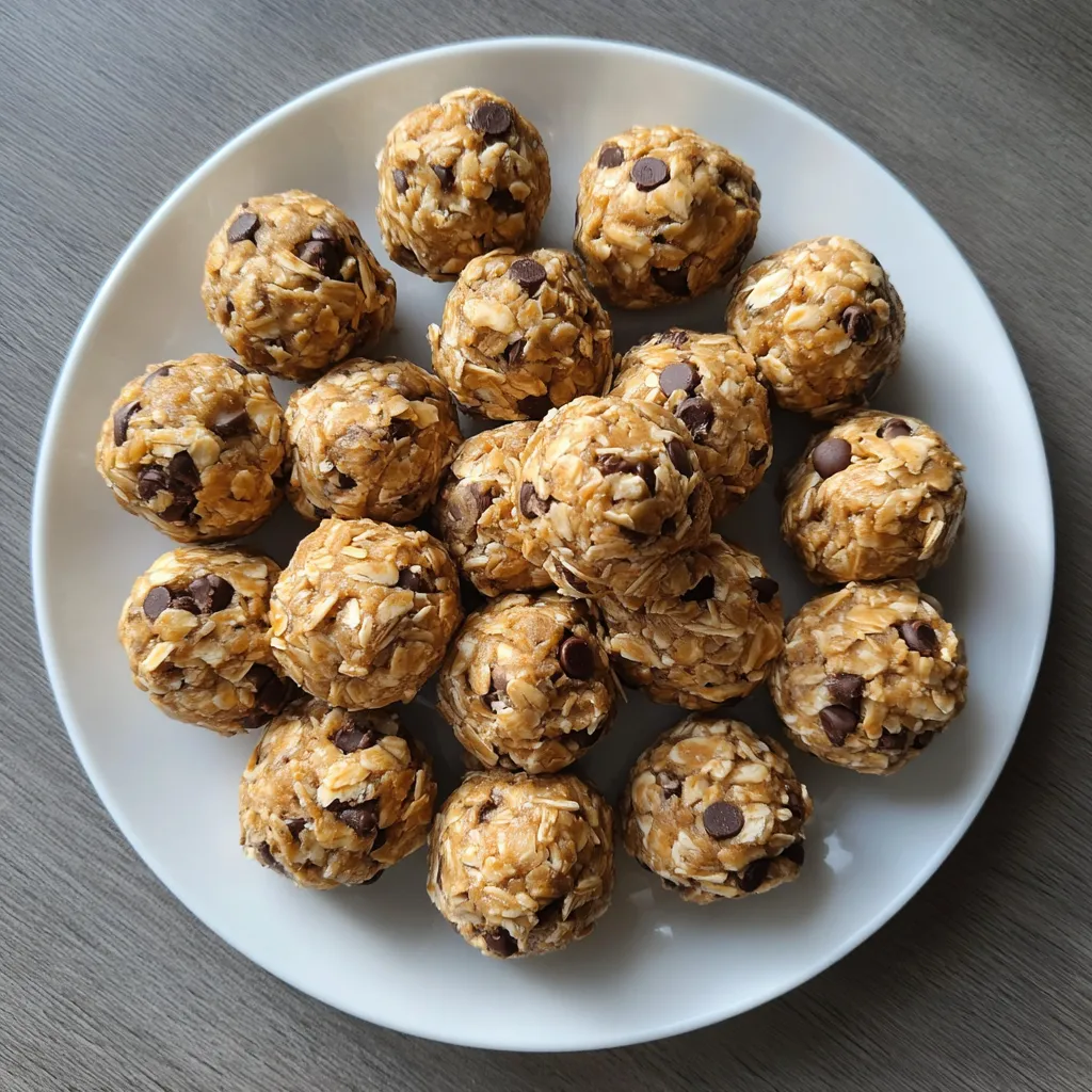 Plate of peanut butter oat energy bites.