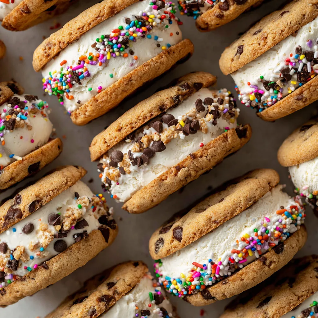 Un montón de sandwiches de cookies con helado.
