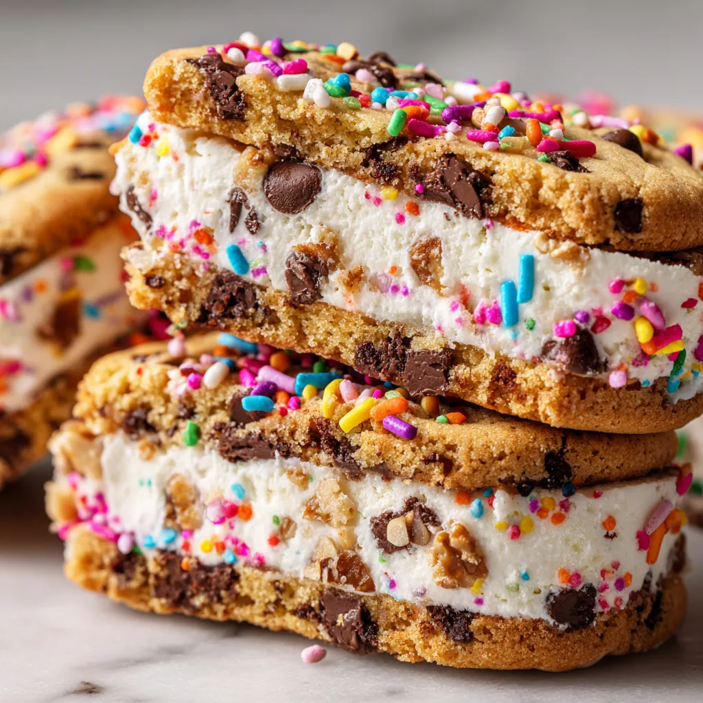 Un montón de galletas con crema de leche y chocolate.