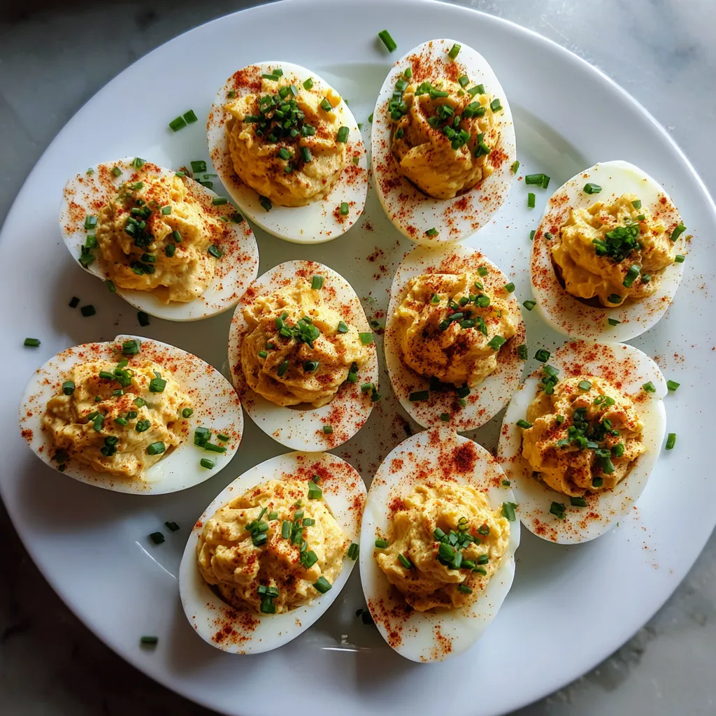 Plate of deviled eggs.
