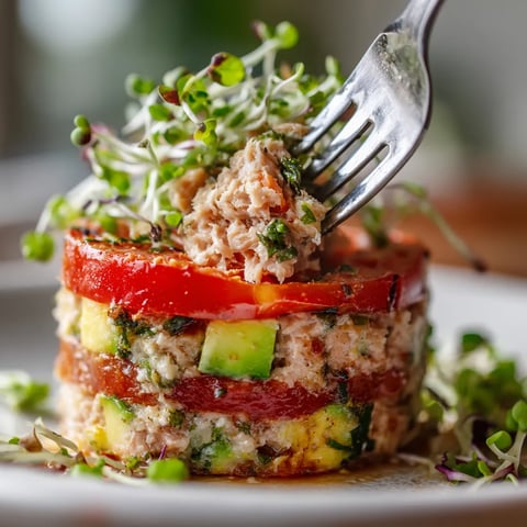 Una imagen de una ensalada de tomate y atún.