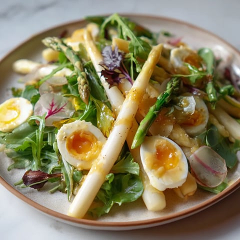 Salad de espárragos con huevo y aguacate.