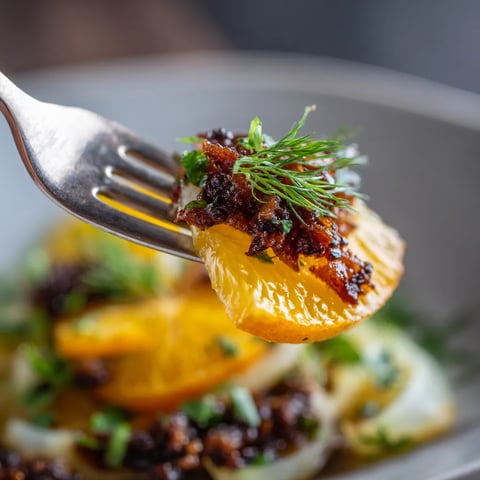 Una porción de salada con una cucharada de aceite de oliva y una rodaja de naranja.