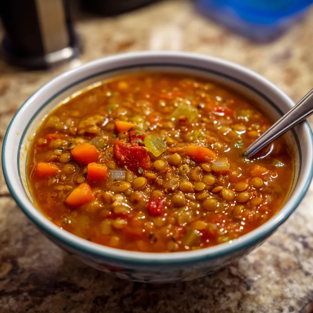 Lentil and tomato soup with cumin.