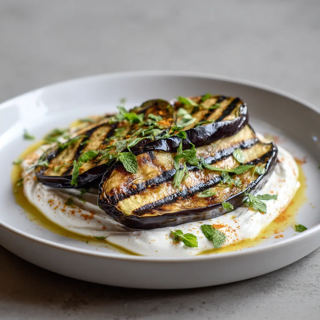 Grilled eggplant with saffron yogurt.