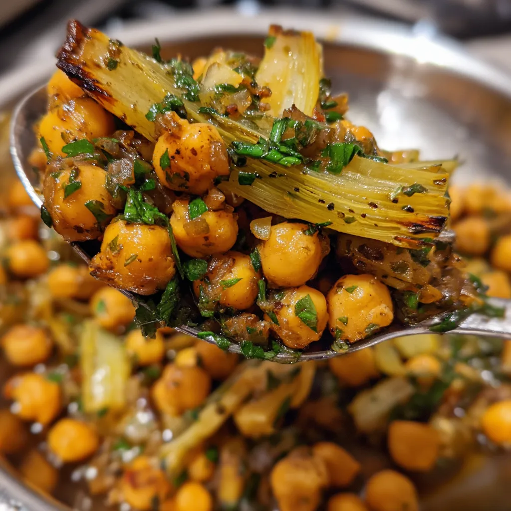 Garbanzos con cebolla asada.