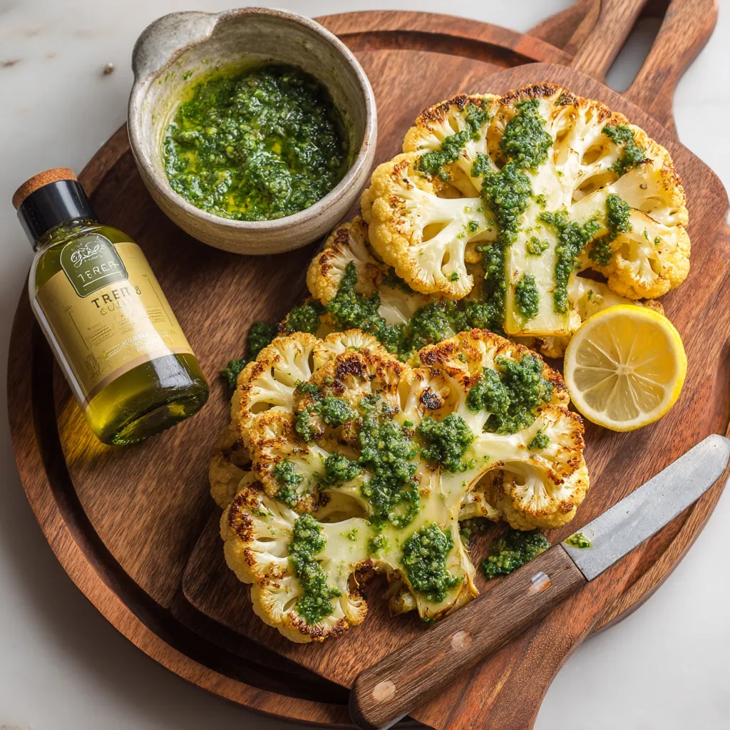 Cauliflower "steak" con mojo verde.