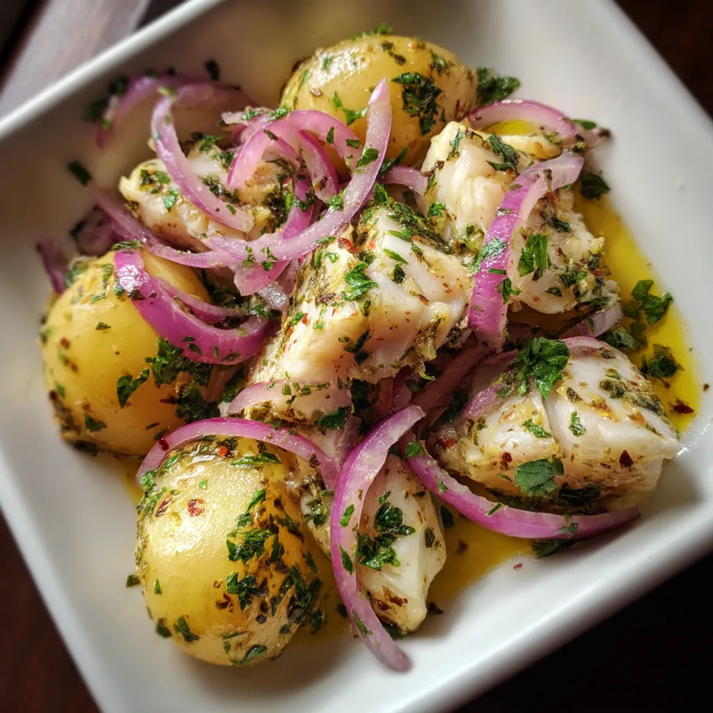 Cod and potato salad with orange vinaigrette.