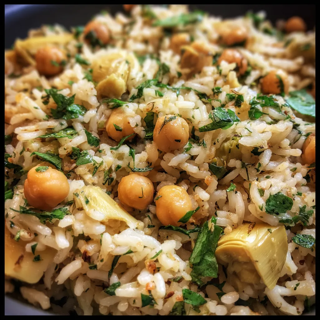 Rice con artichoke y garbanzo.