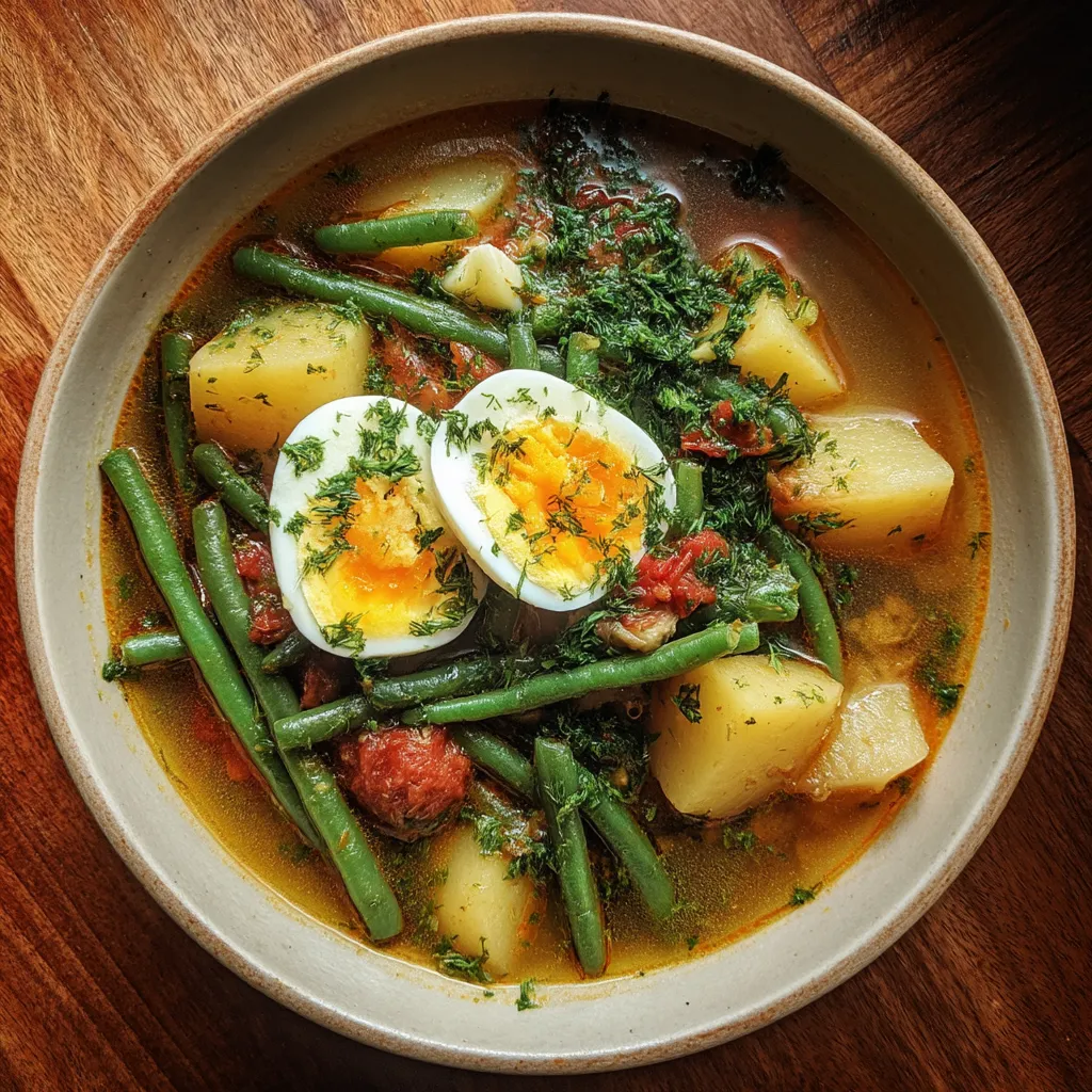 Una porción de puchero con verduras y papas.