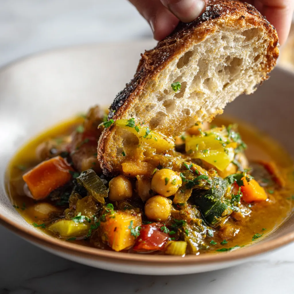 Saffron Vegetable Guiso con Pan Rustico.