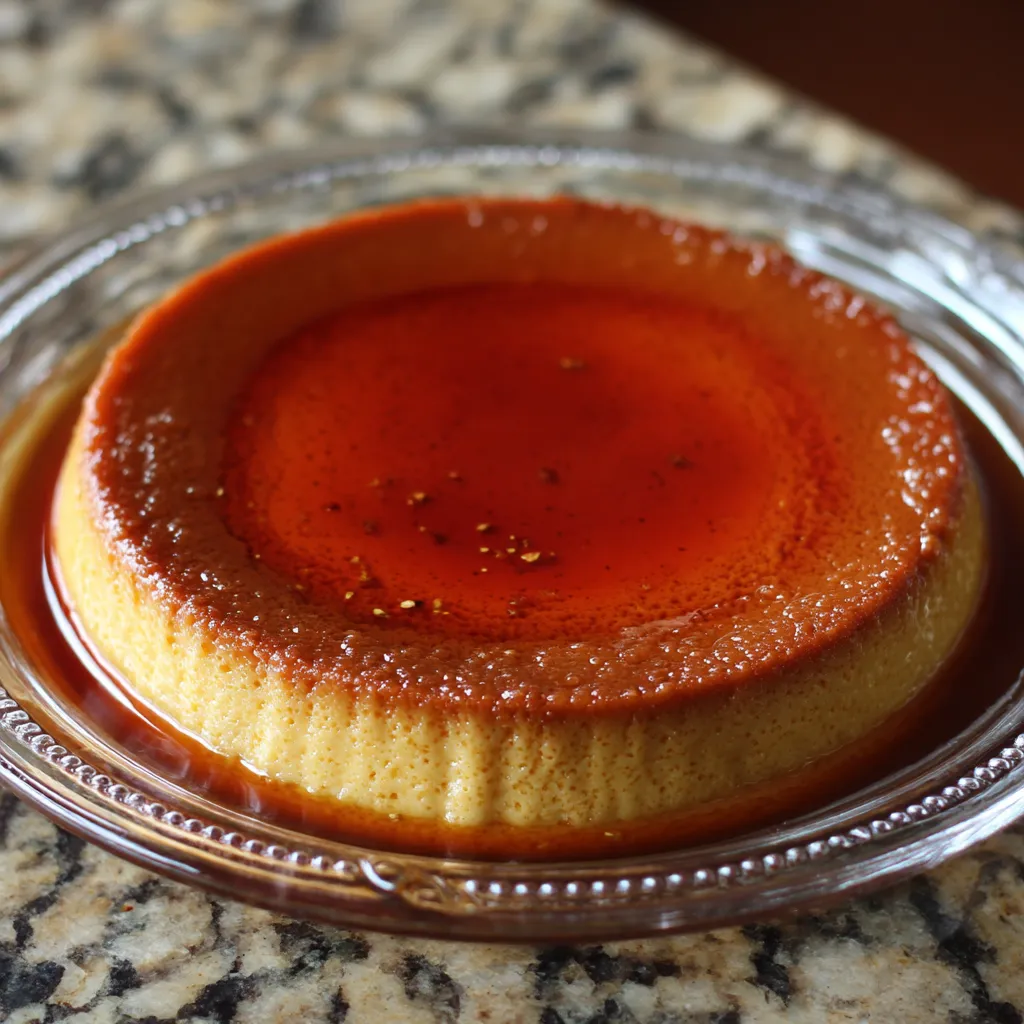 Un flan con una base de caramelo y una capa de crema batida.