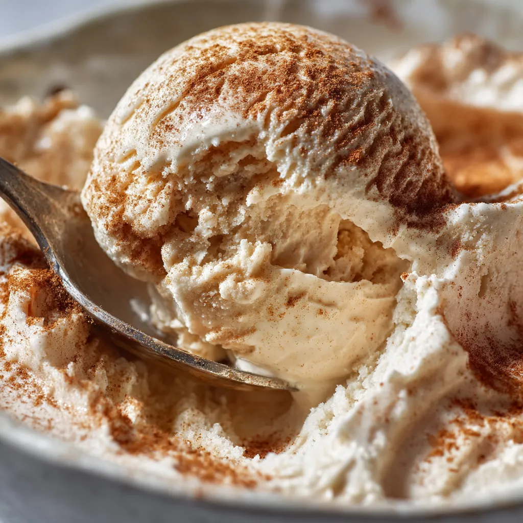 Un trozo de horchata ice cream en una cuchara.