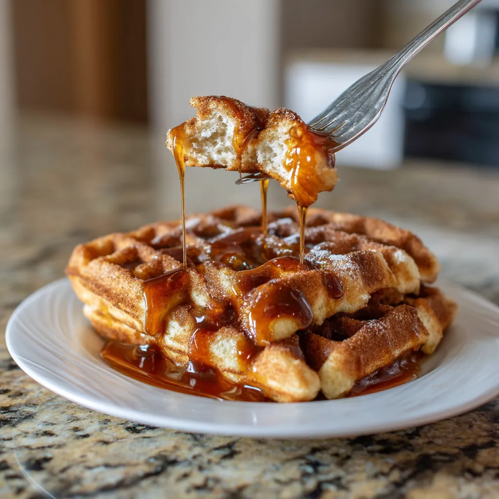 Churro waffles con salsa de canela.