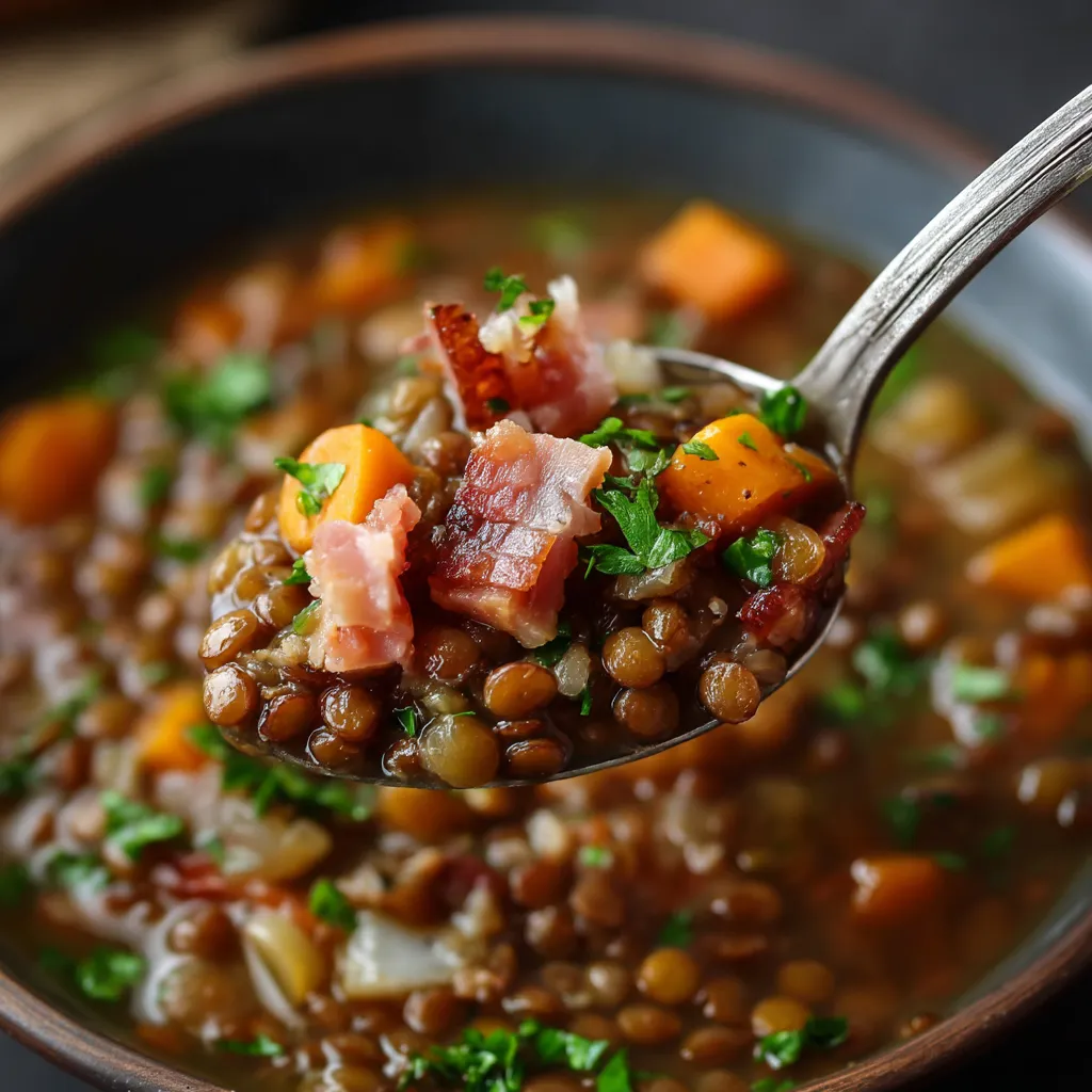 Rustic Lentil Soup with Jamón.
