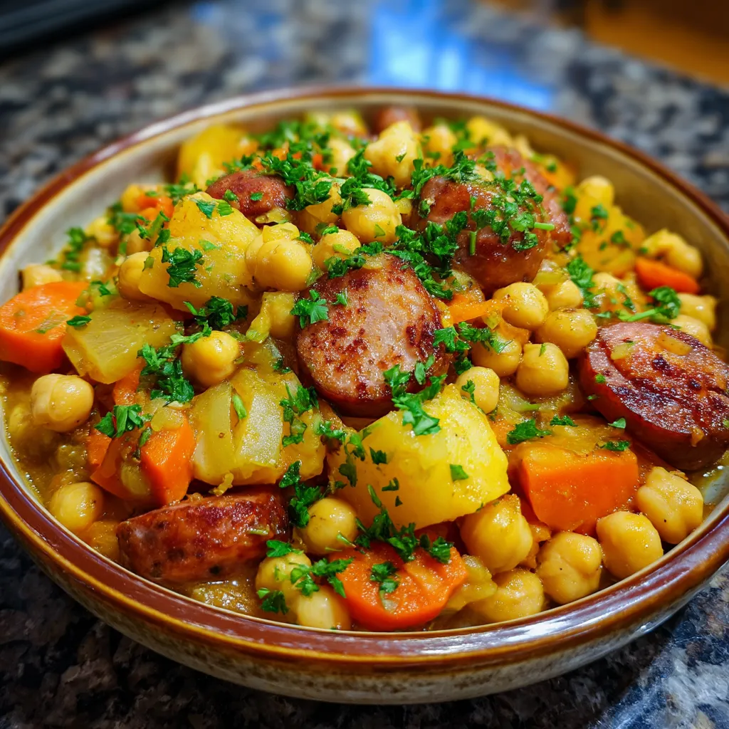 Un plato de comida casera con verduras y carne.