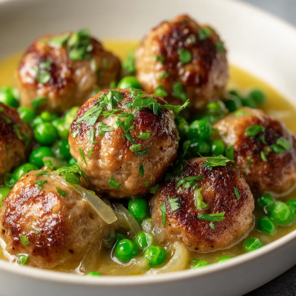 Meatballs con verduras y salsa de vino blanco.