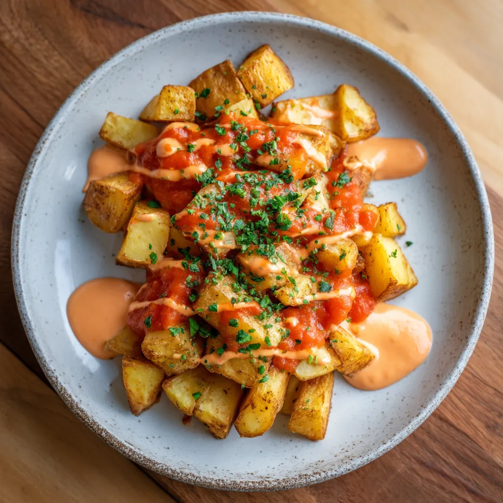 Patatas bravas con aioli de pimiento.