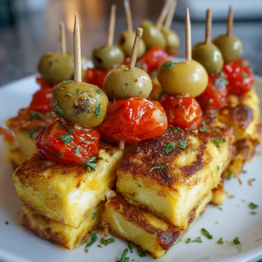 Mini Spanish Omelette Skewers.