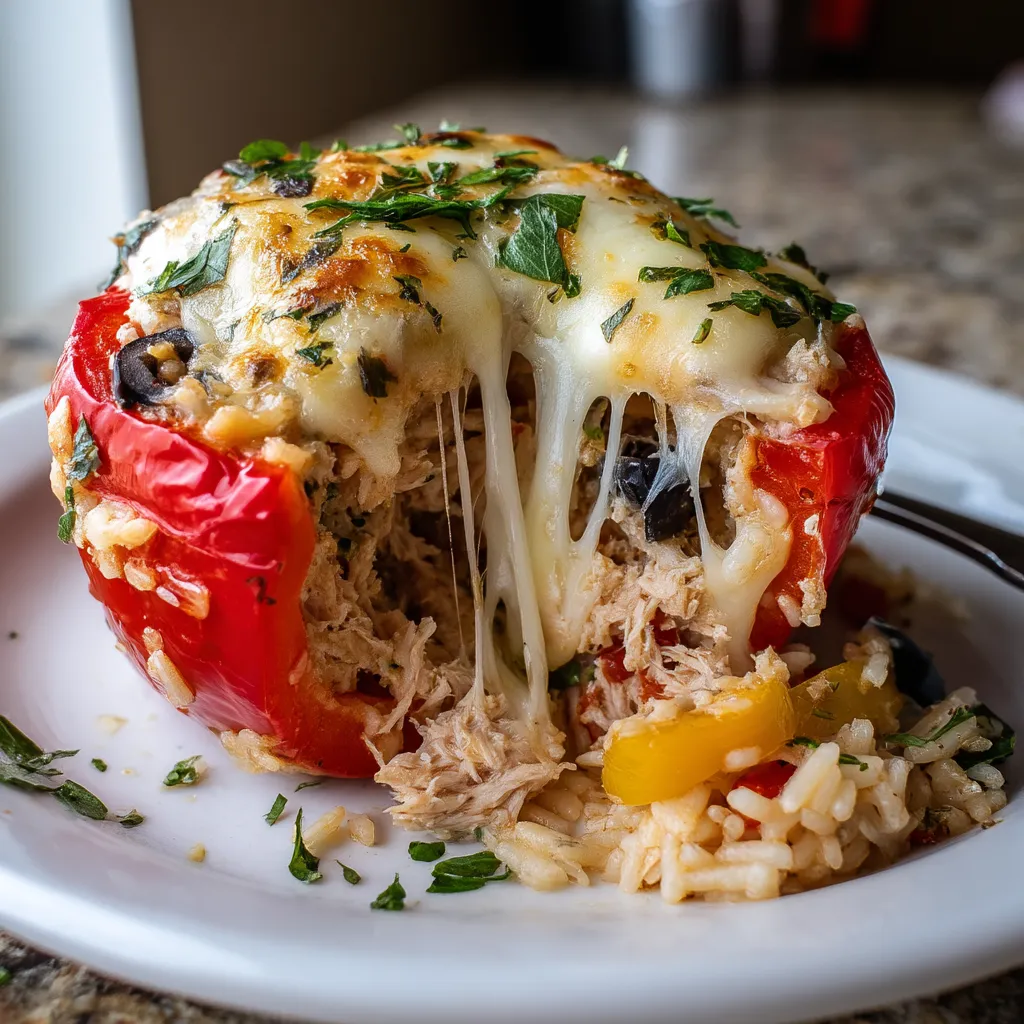 Baked stuffed peppers with tuna and rice.