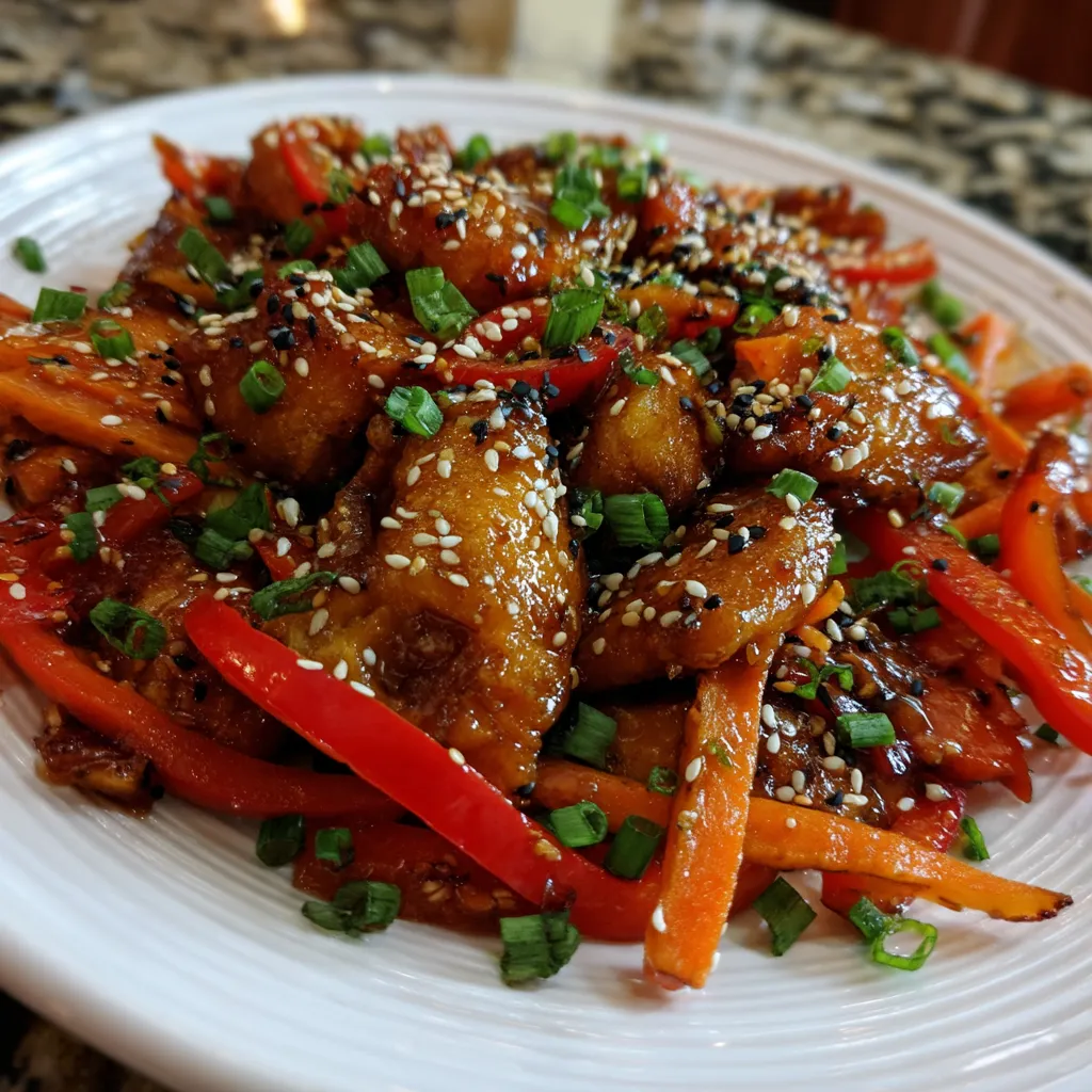 Plato de pollo con verduras.