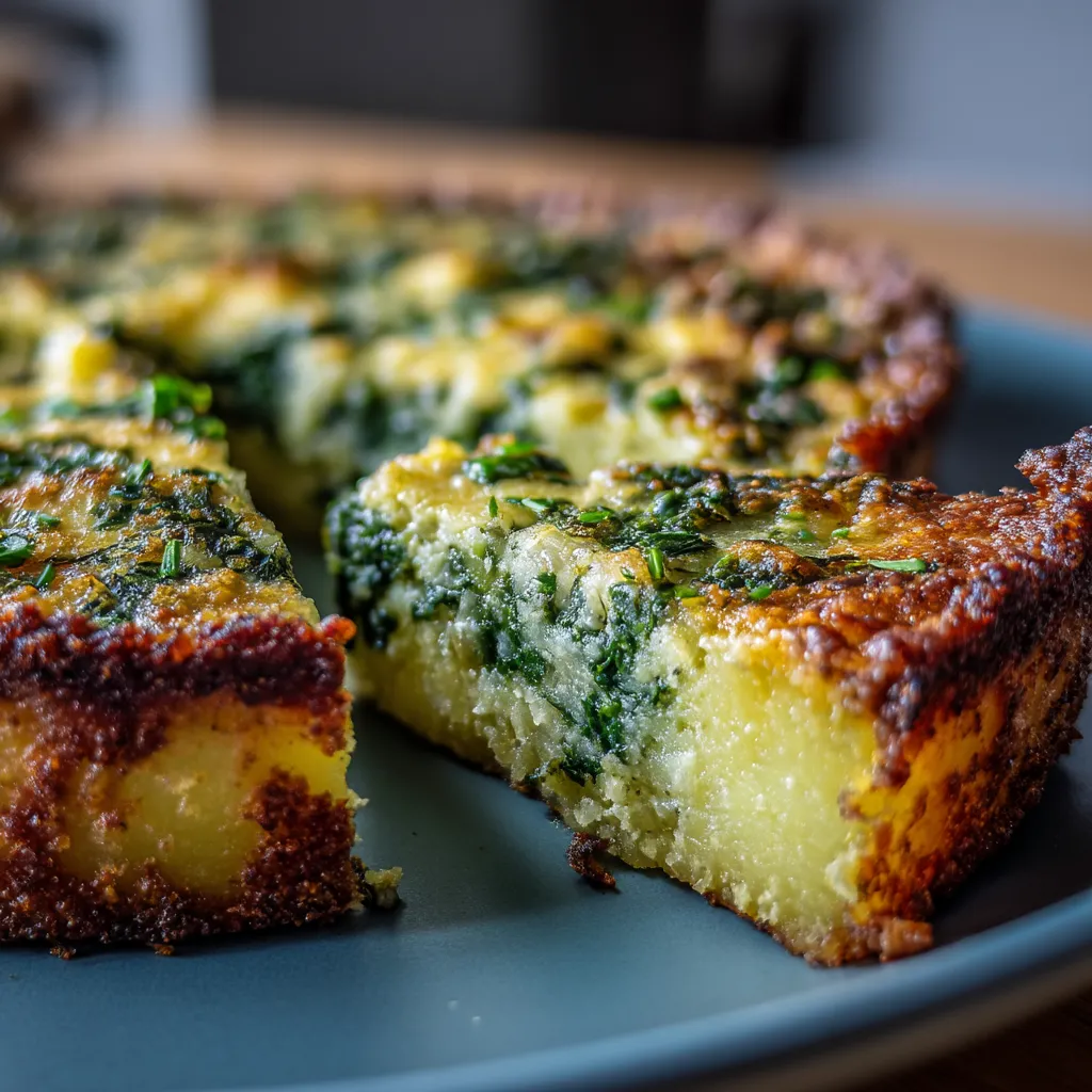 Tarta de espinaca y queso con masa de papas.