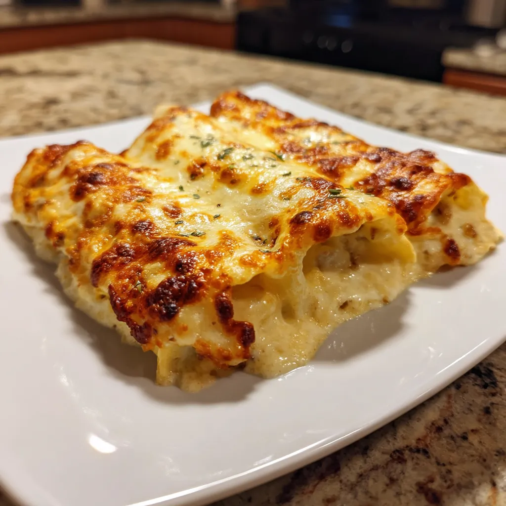 Canelones cremosos de carne y bechamel.