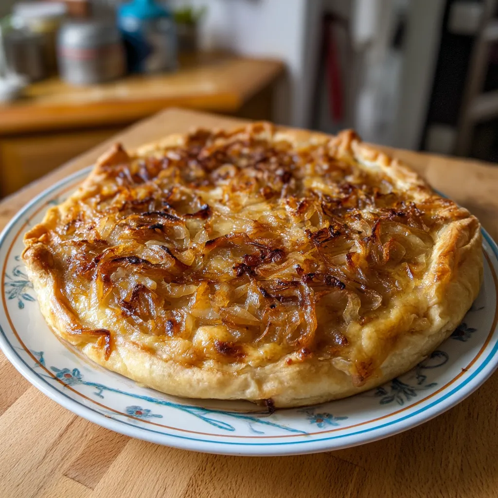Una tarta de cebolla a la Francesa en un plato.
