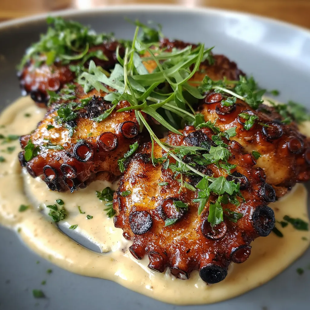 Grilled octopus with black garlic aioli.
