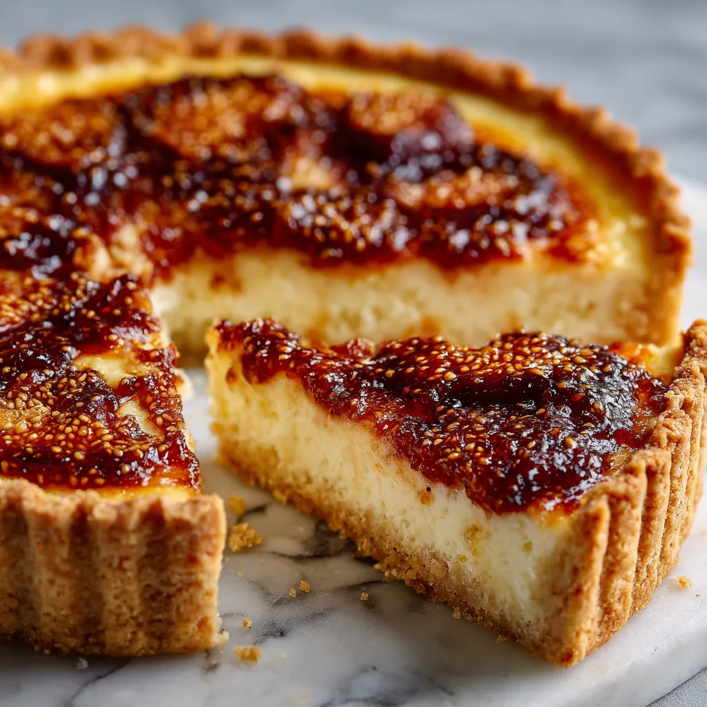Una tarta de queso con mermelada de figo.