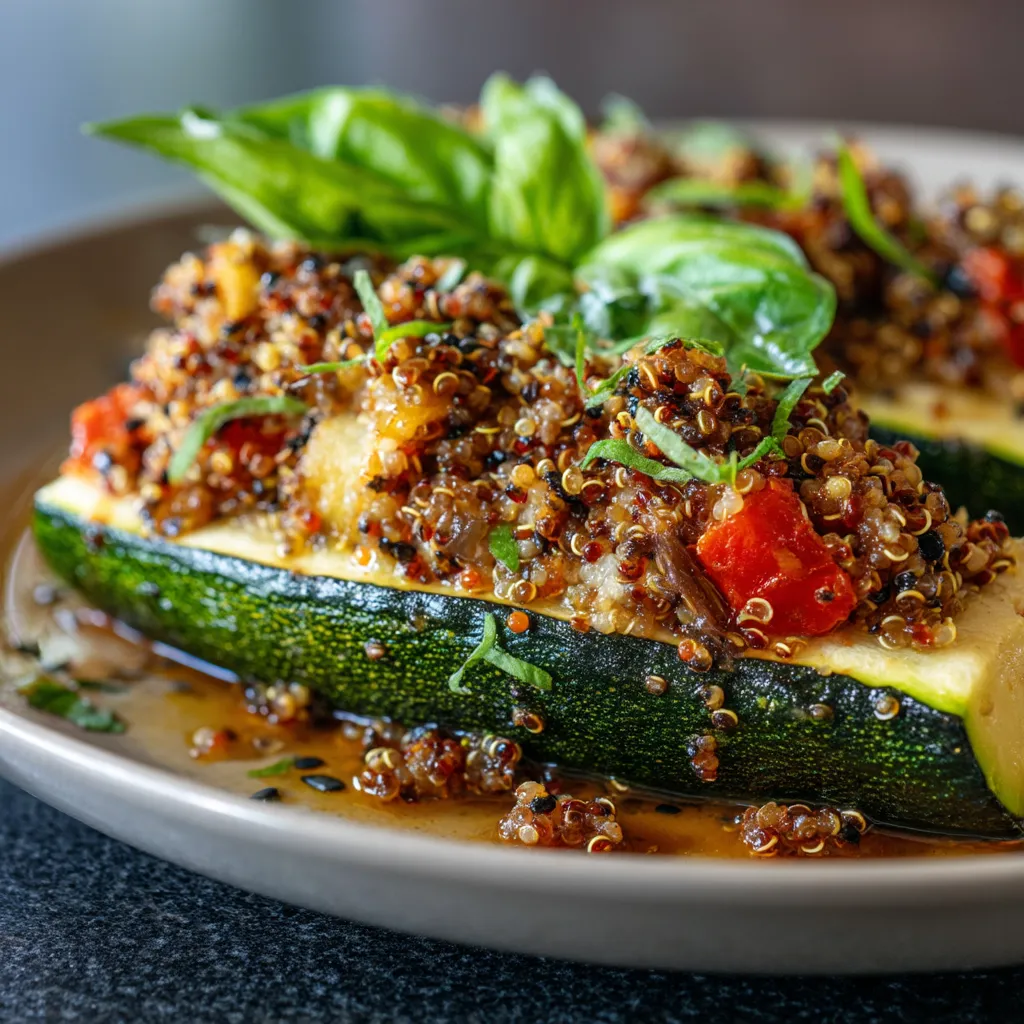 Calabacines rellenos de quinoa y verduras.