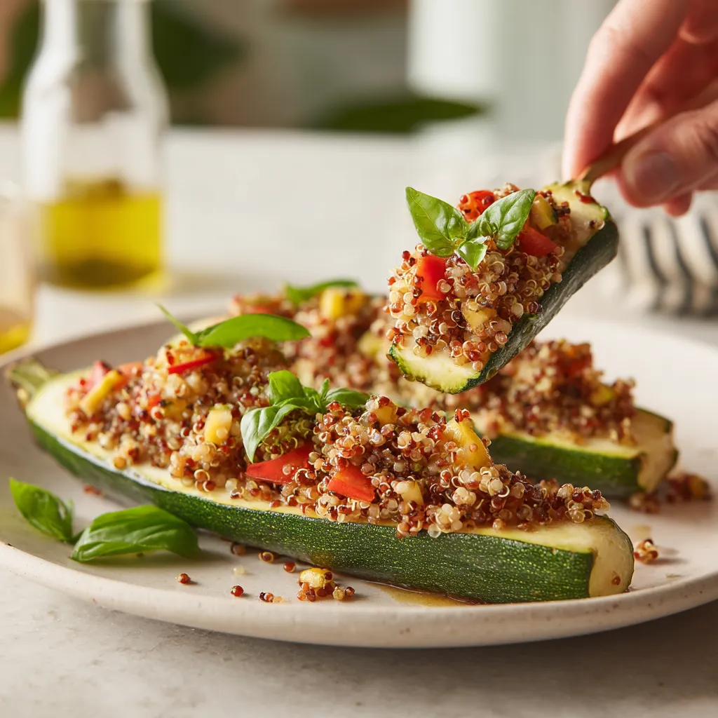 Calabacines rellenos de quinoa y verduras.