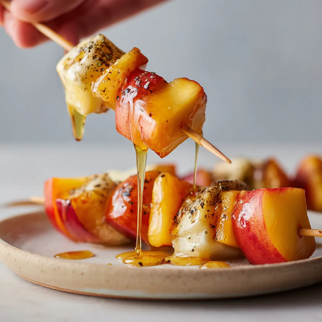 Skewers de manzana y queso con miel y romero.