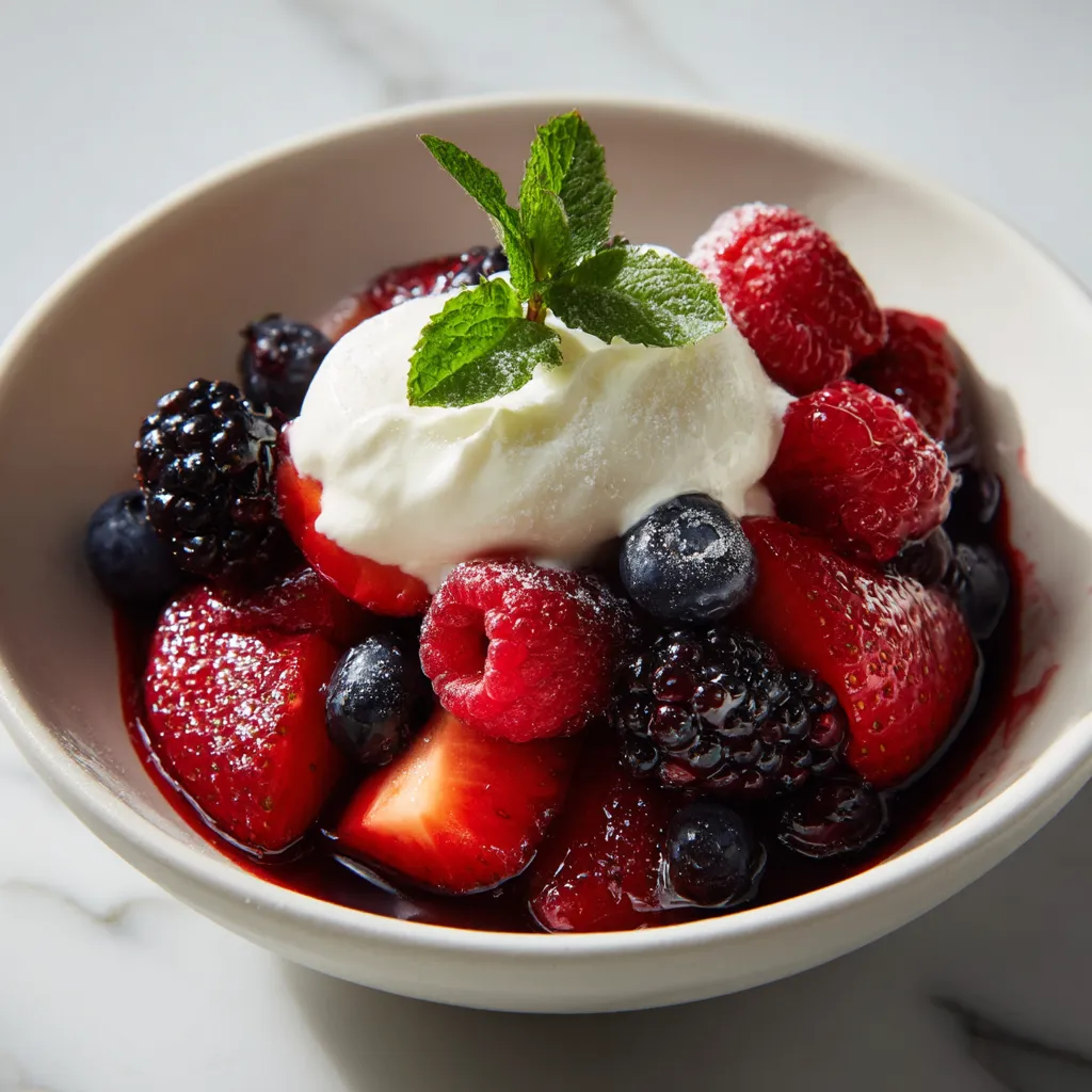 Cava-Soaked Berries with Lemon Verbena Cream.
