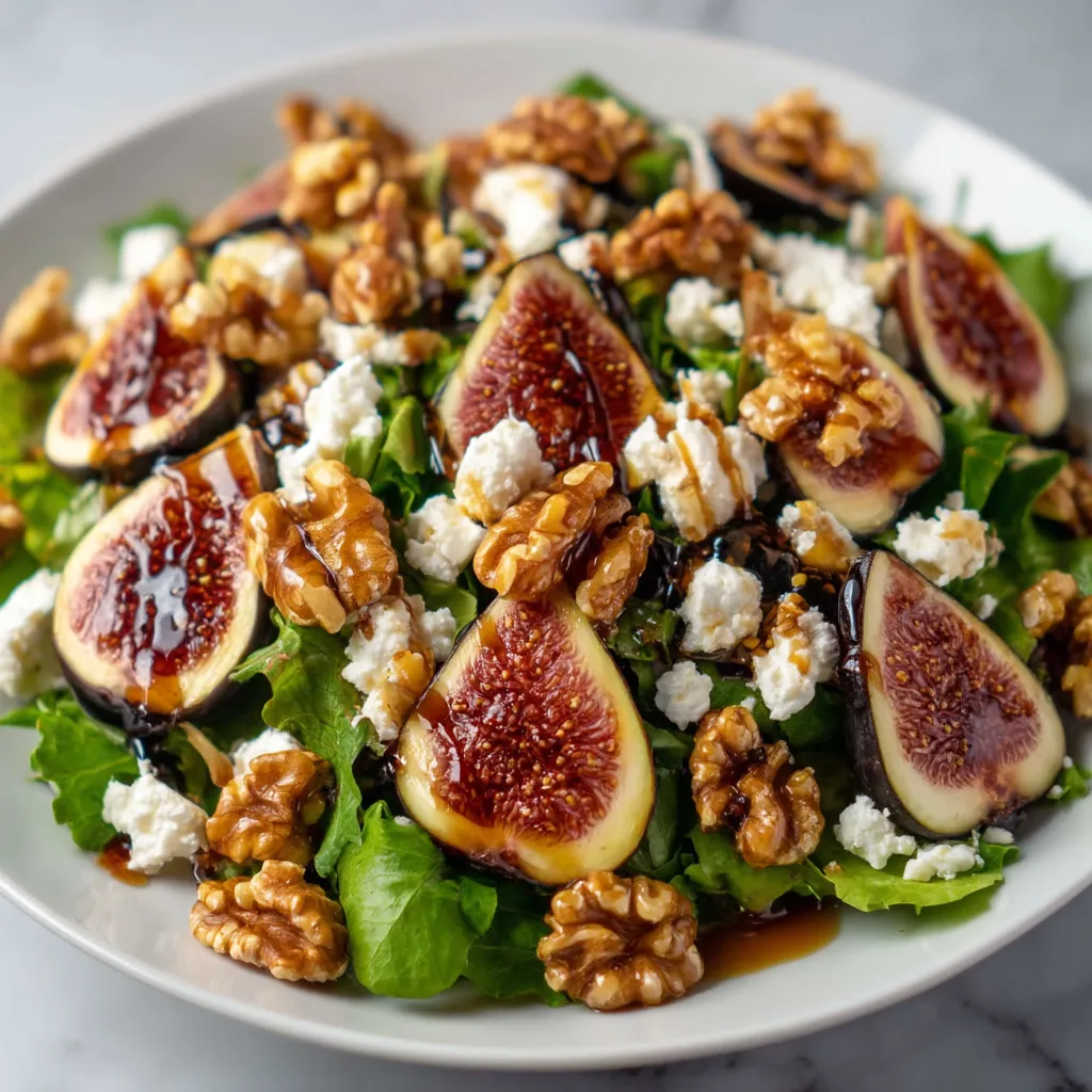 Salade de figues, chèvre frais y noix caramélisées.