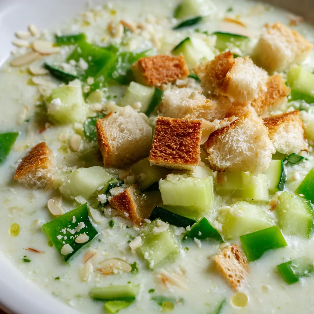 Ajoblanco con tostadas y verduras.