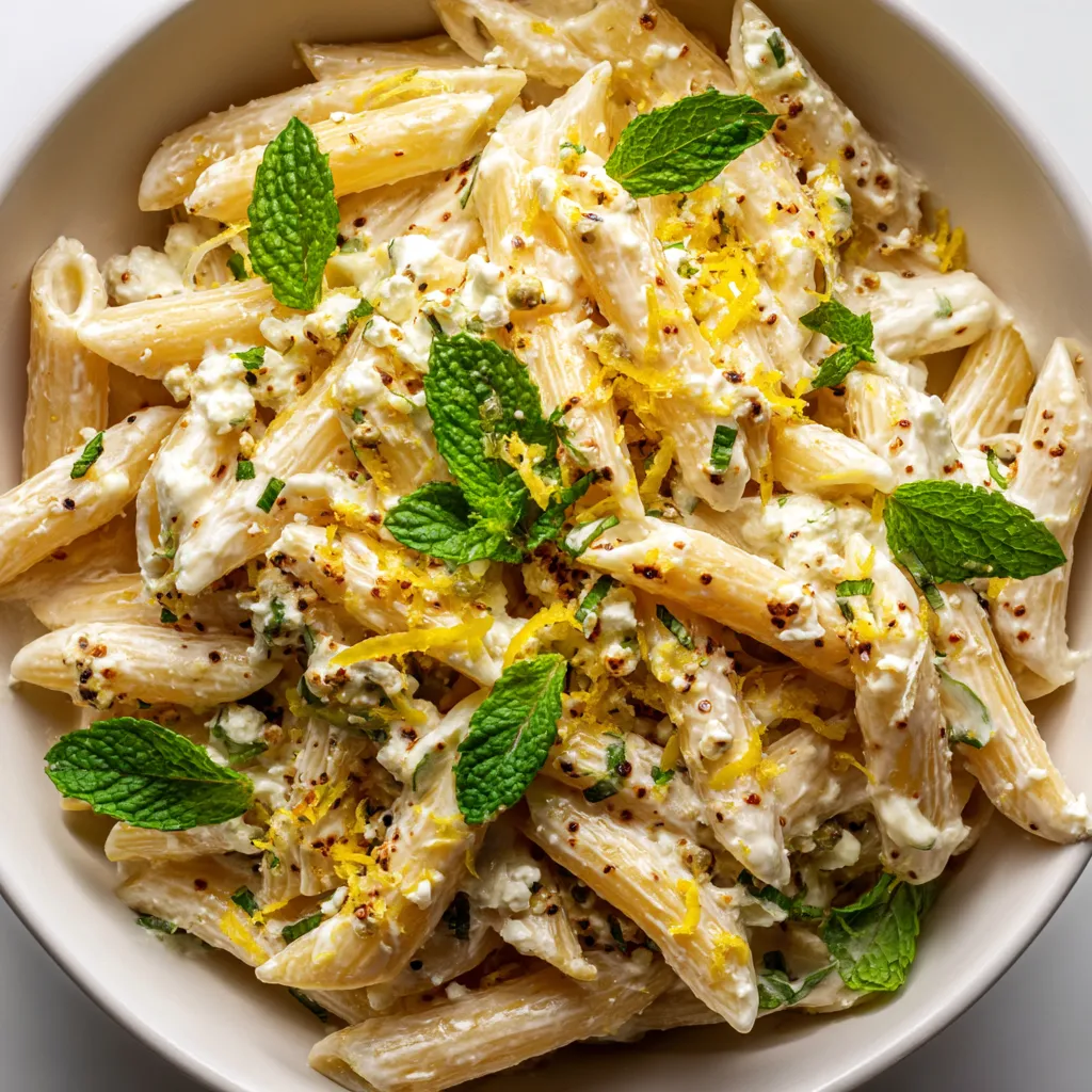 Penne con chocolate blanco, limón y ricotta.