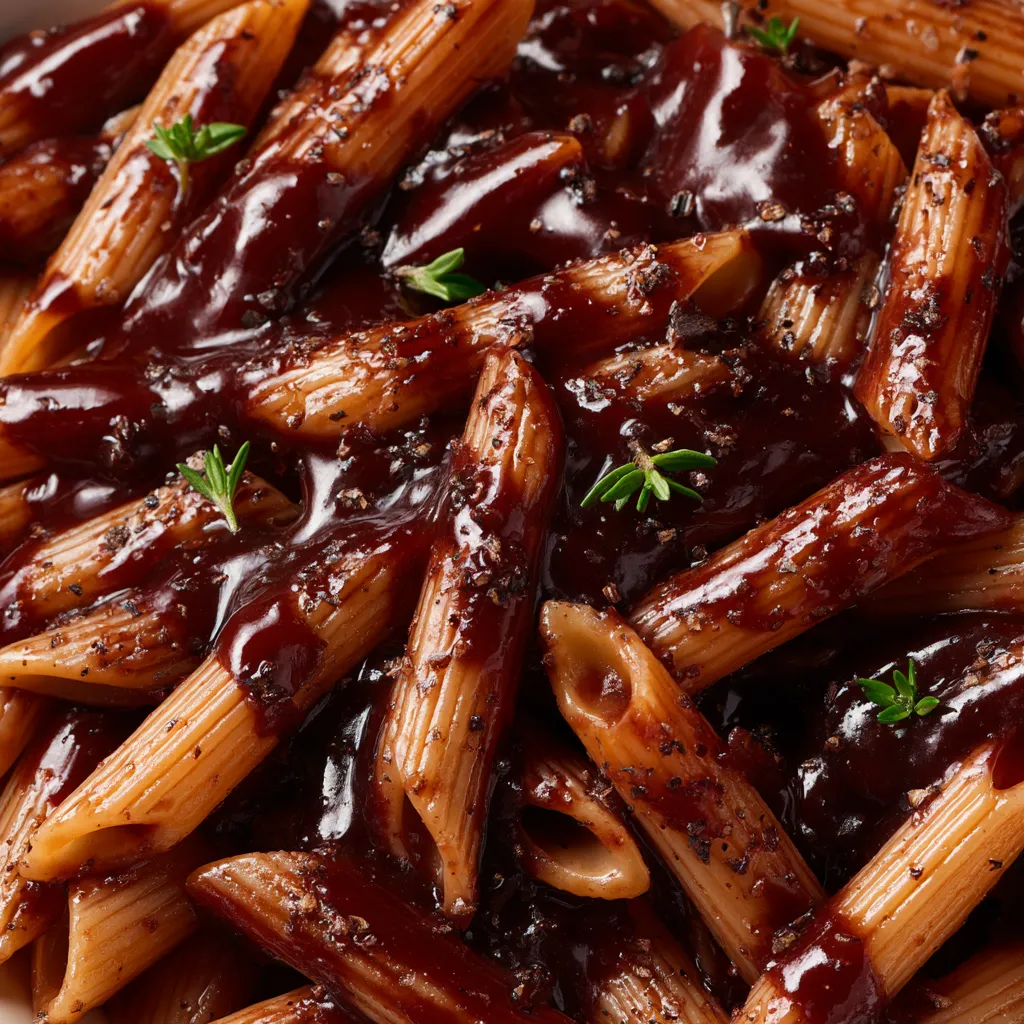 Penne con salsa de chocolate y vino tinto.