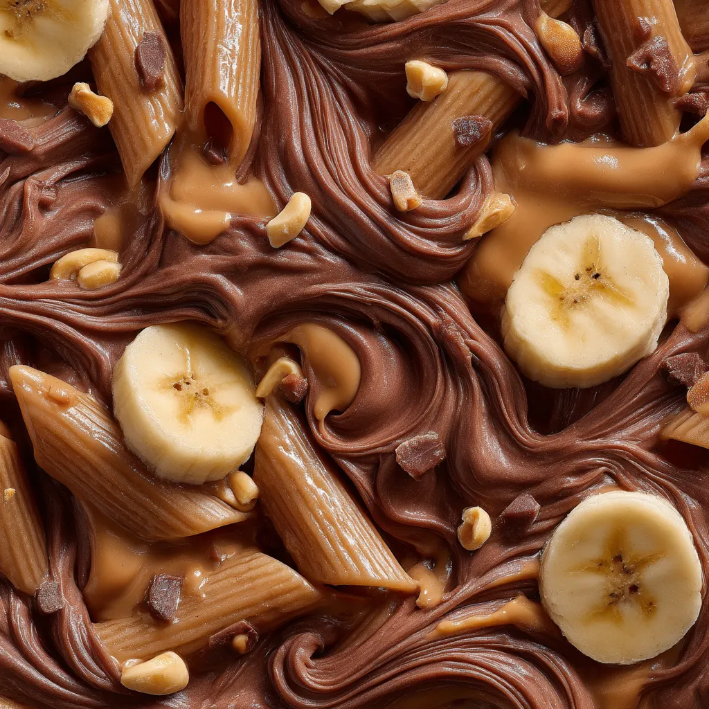 Chocolate Penne Pudding con Banana y Maní.