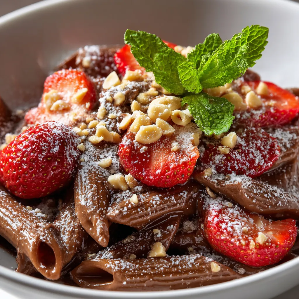 Una deliciosa combinación de pasta con chocolate y nueces, adornada con fresas.