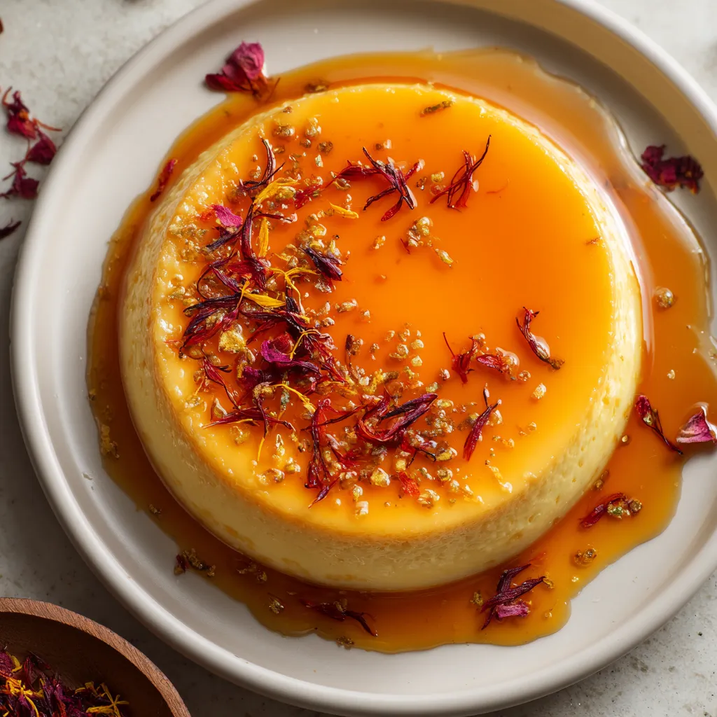Un flan con caramelo y saffron.