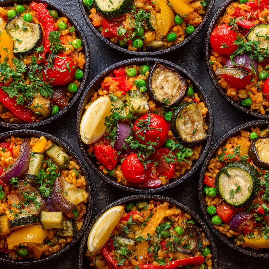 Mini Oven-Baked Vegetable Paellas.