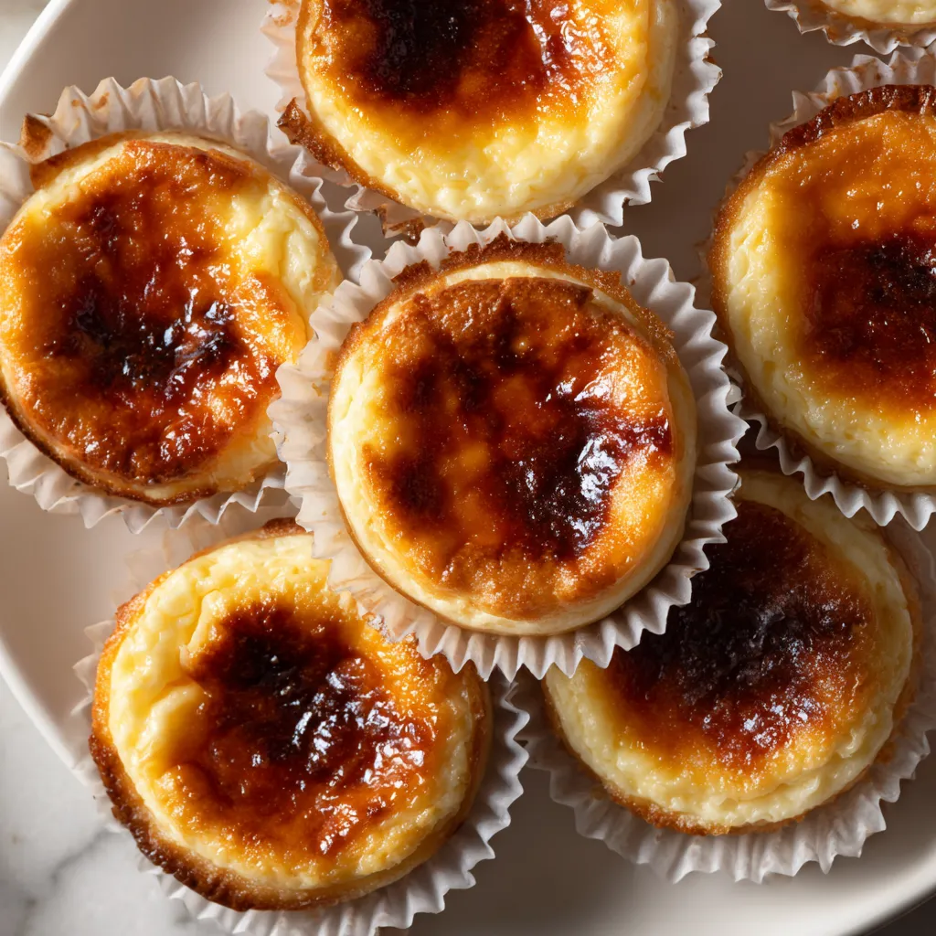 Un plato con mini basque burnt cheesecakes.