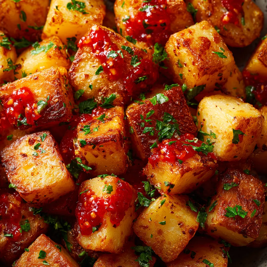 Patatas fritas con salsa picante.