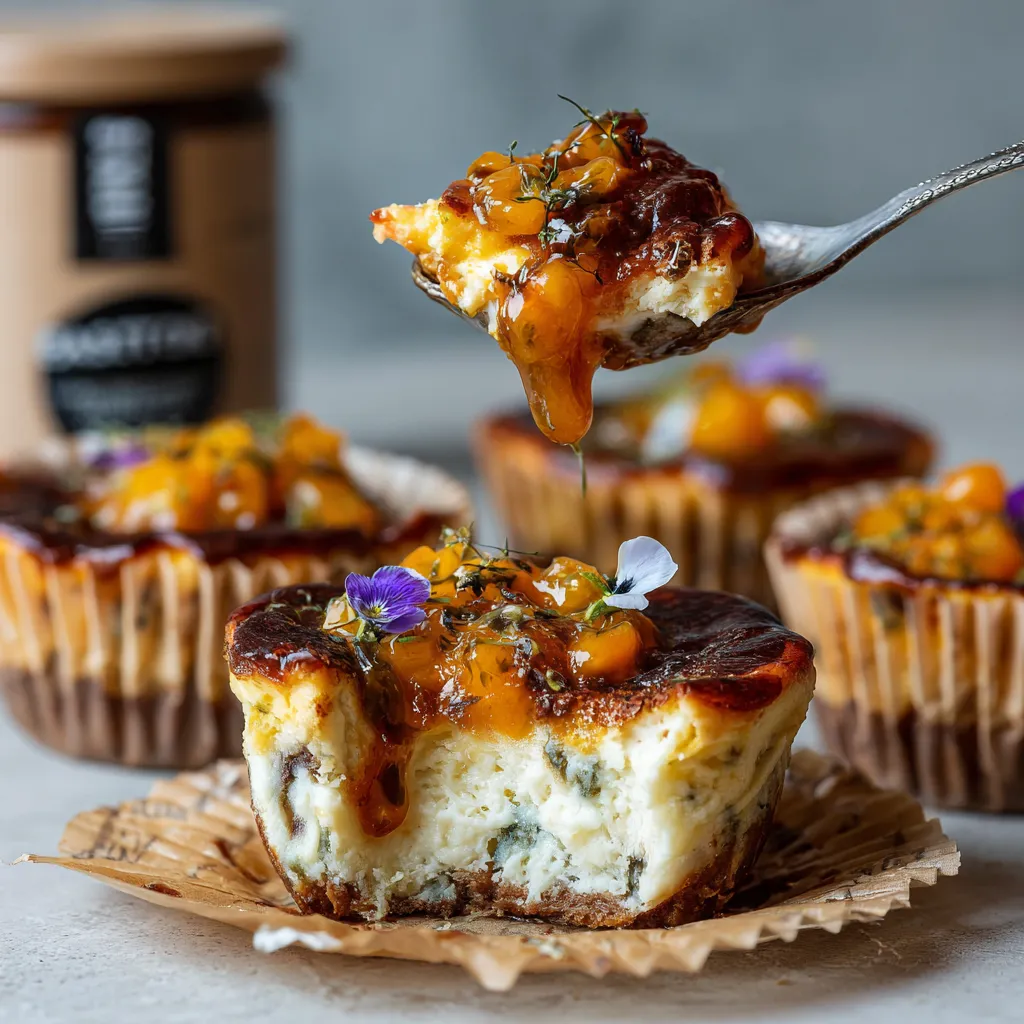 Mini "Basquitos" Mango-Yuzu Cheesecakes.